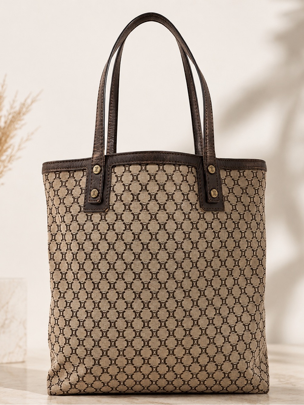 Vintage Celine Macadam Monogram Tote Bag Brown PVC Leather Shoulder Tote Italy - Picture 3 of 13